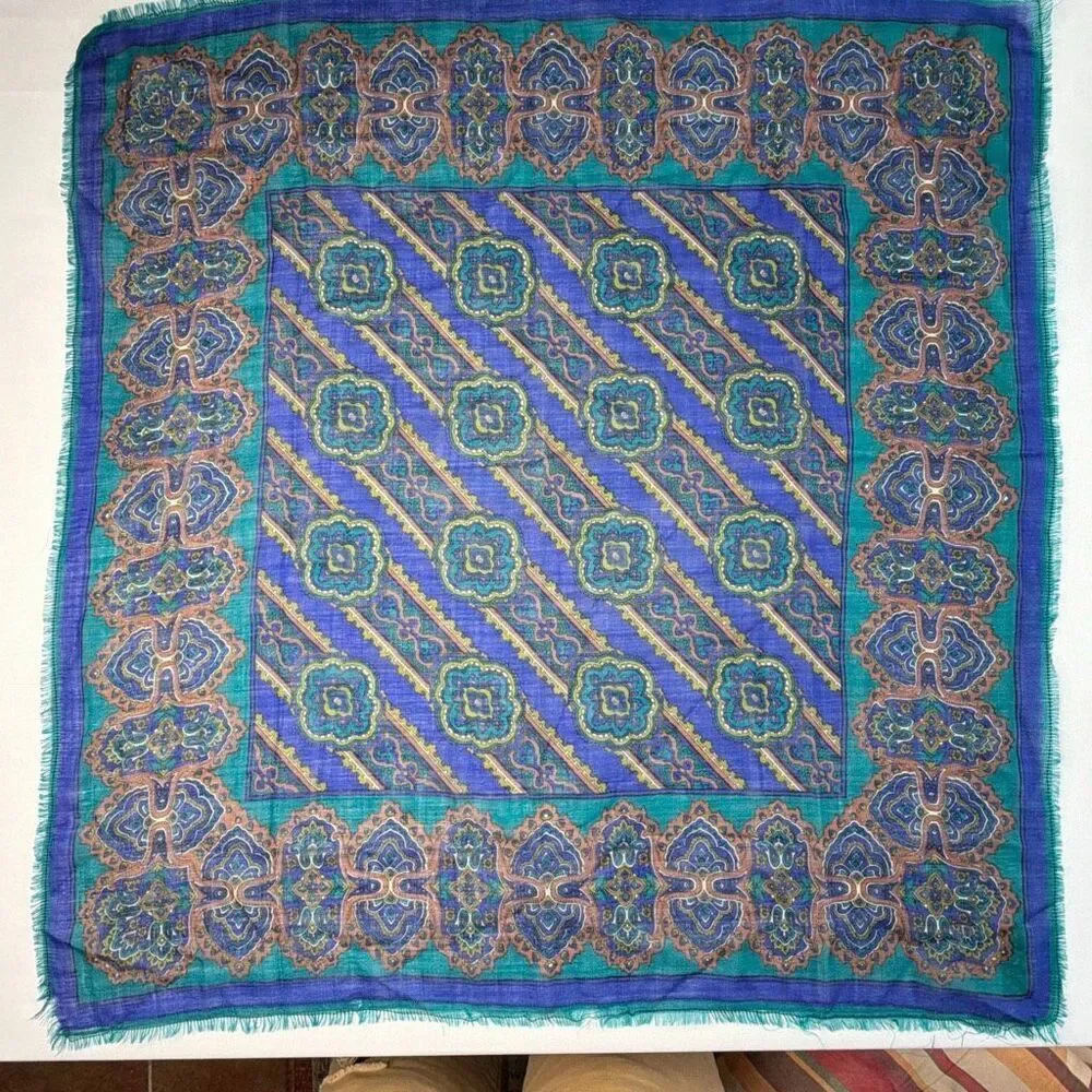 Worthington Vintage Wool Scarf Paisley Pattern Square Japan